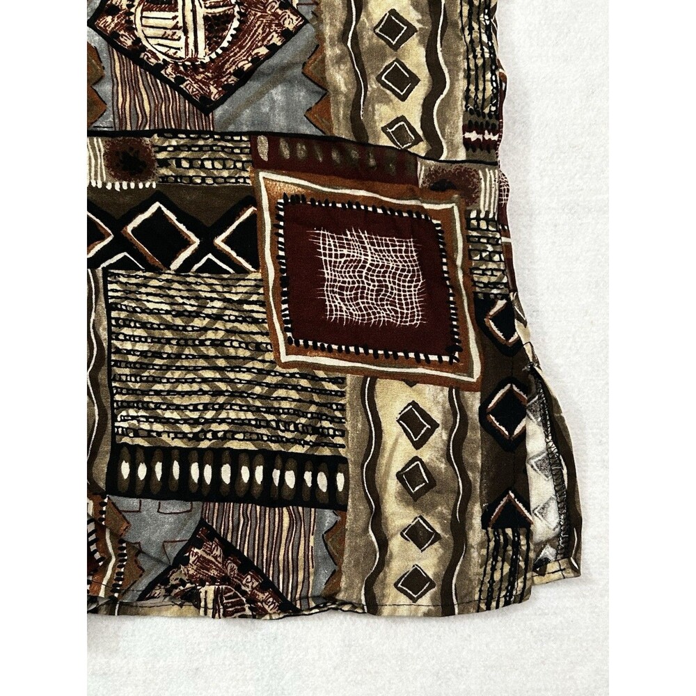 VTG 90s Basic Editions Shirt S Rayon Geometric Tribal Patchwork USA Abstract Art - Picture 4 of 11